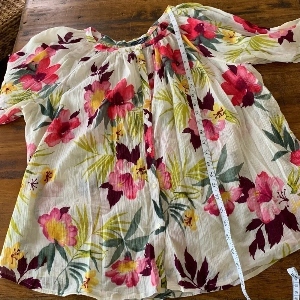Chaps Multicolor Tropical Button Down Flowy Top 3/4 Sleeve XLP